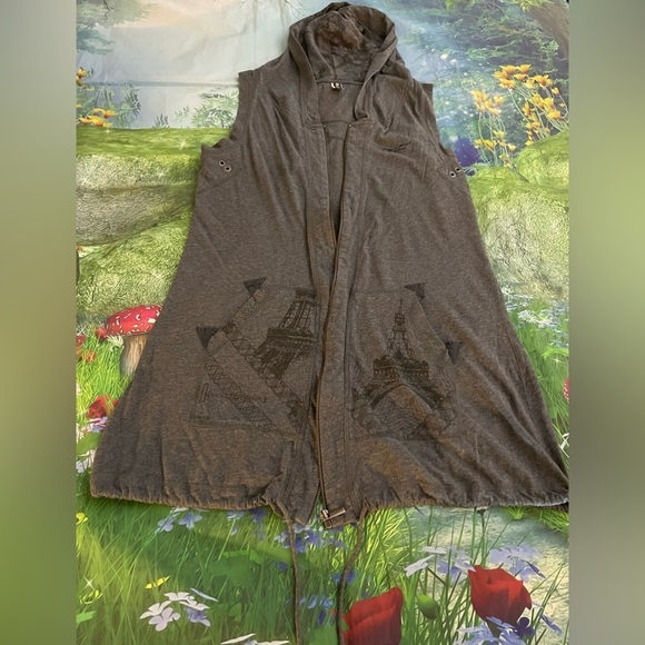 Rare Vintage Jean Paul Gaultier Long Sleeveless Drawstring Hoodie, Dark Grey - Picture 1 of 15